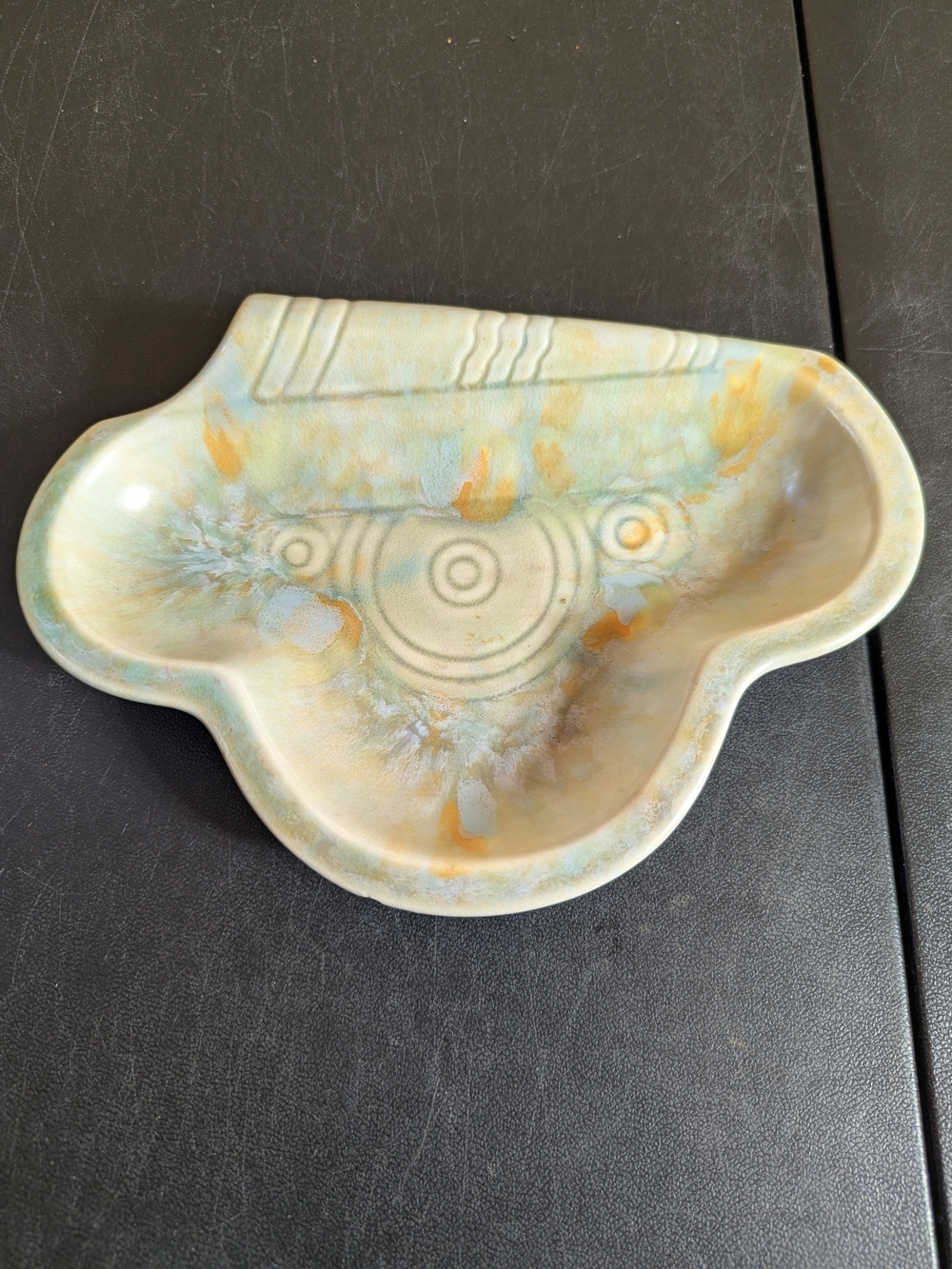 Artful Ceramic Decorative Bowl in Pale Green and Cream